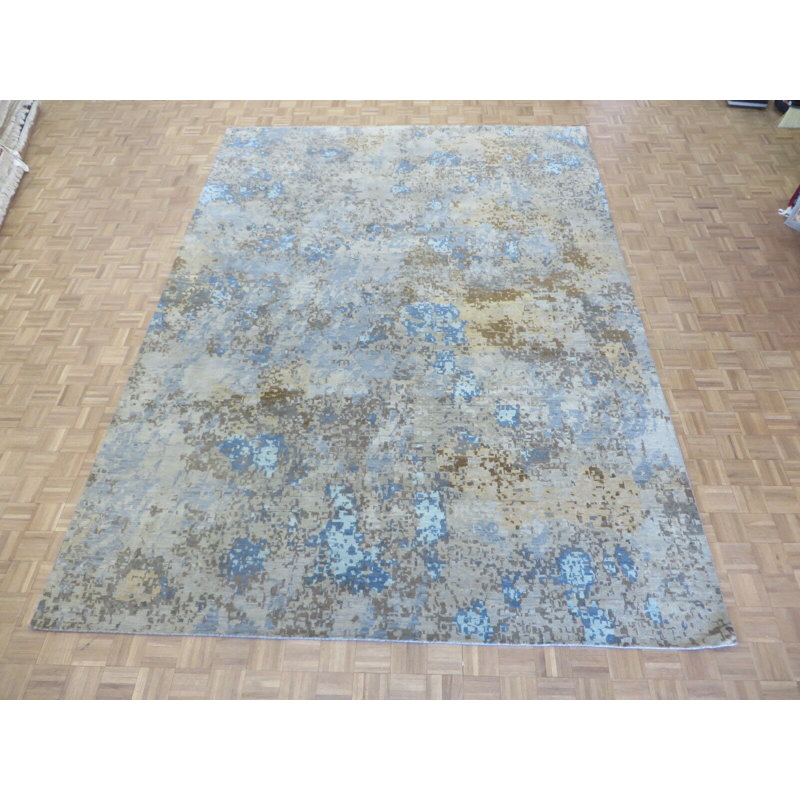 Tapis unique en laine noué à la main gris / bleu 10 pi 1 po x 13 pi 11 po Mahtab