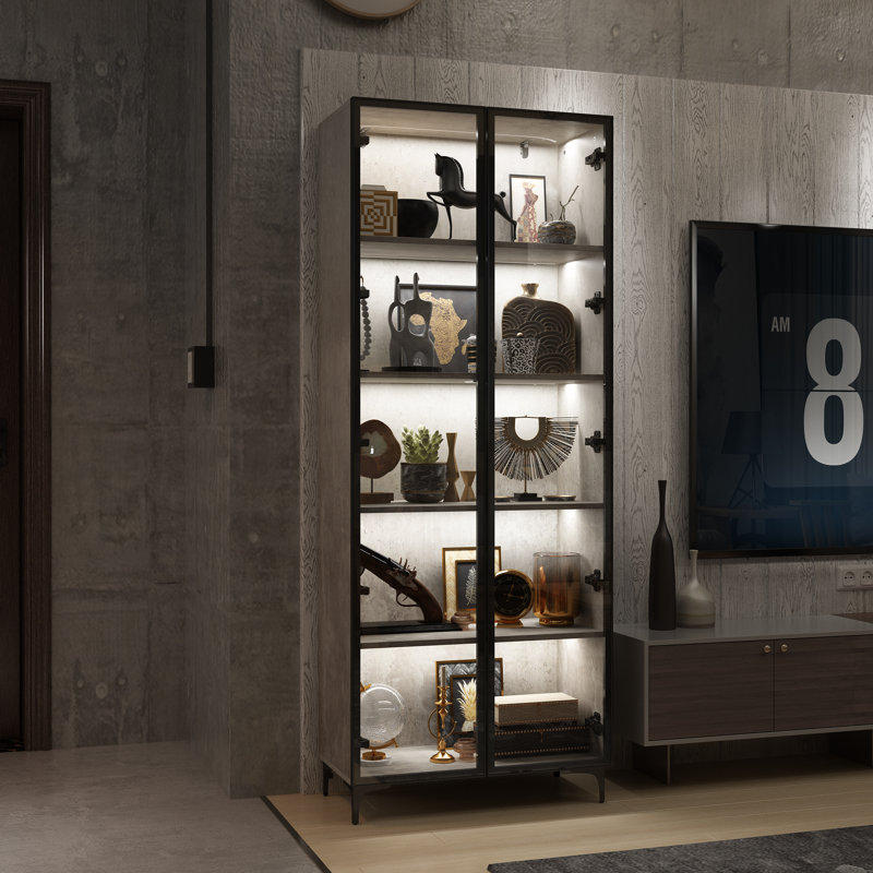 5-Tier Glass Door Display Case With Changeable LED Lights