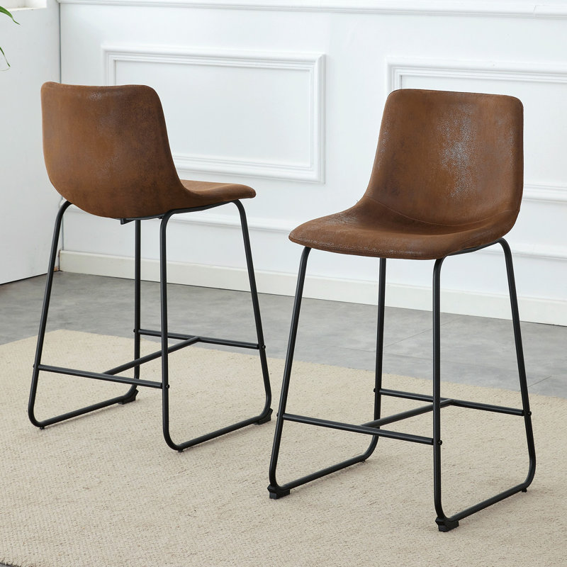 Tabouret de bar en polyuréthane avec pieds en métal, Brown, Ensemble de 2