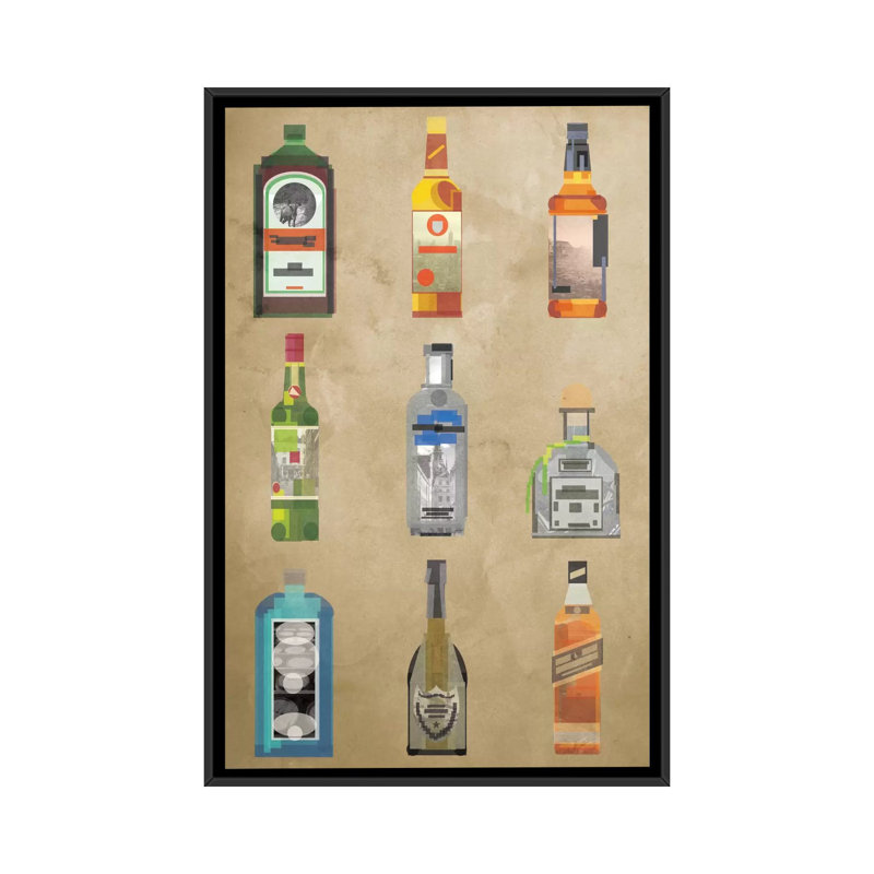 Liquor Bottles, impression sur toile tendue, H 60 po x l 40po x P 1,5 po, Toile avec cadre noir, Pas de tapis