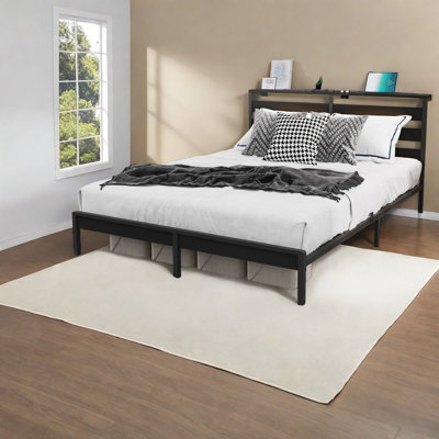 Lits avec rangement, cadre en panneau de fibres à densité moyenne en métal, lit plateforme Modern Home