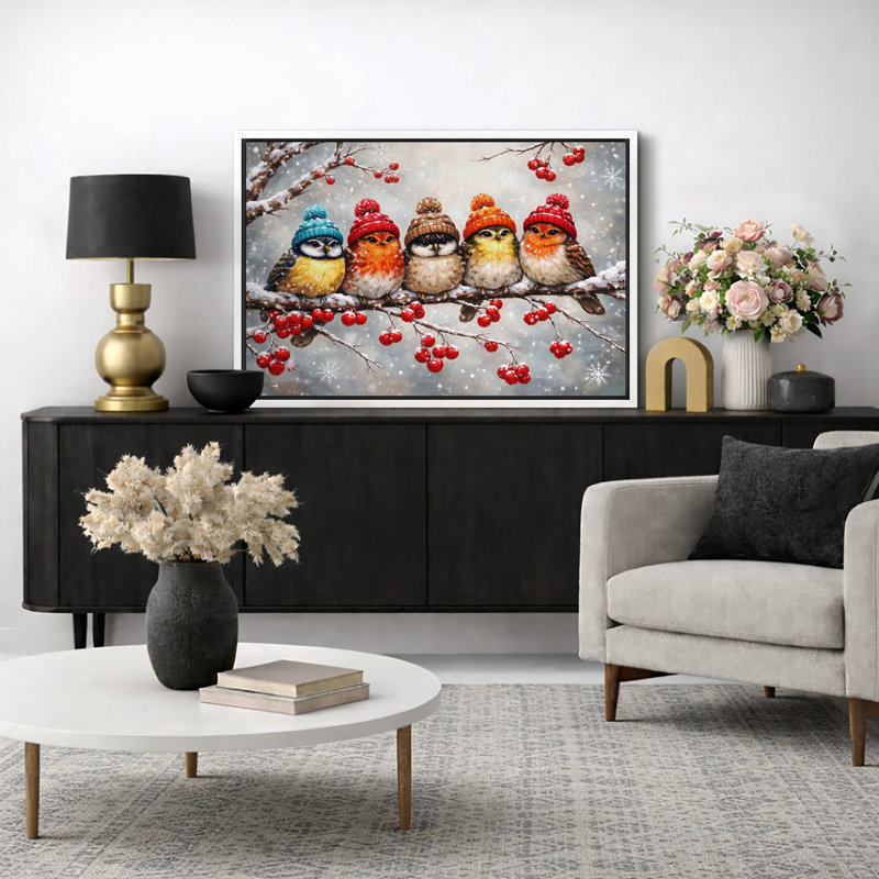 «Winter Birds», art de scène enneigée, impression sur toile, H 24 po x l 36 po x P 1,5 po, Cadre blanc