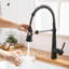 Black Pull Down Kitchen Faucet, Single Handle Design, Robust Brass Construction, Corrosion Coating, Stream And Spray Settings, Easy Installation
