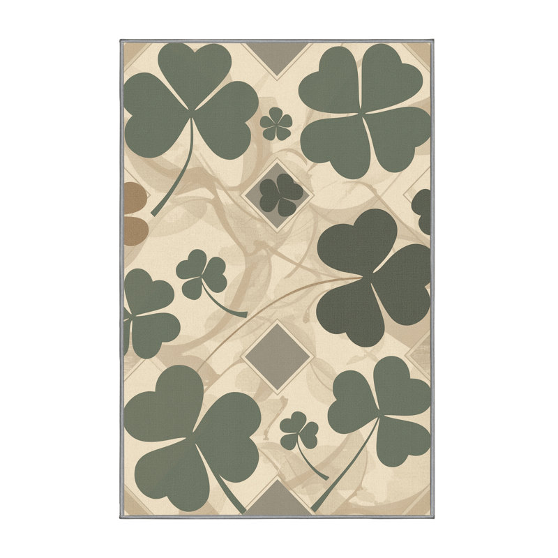 Machine Washable Parrilla Clover Preppy Geometric Rug in Brown – Grey Binding, 8x12