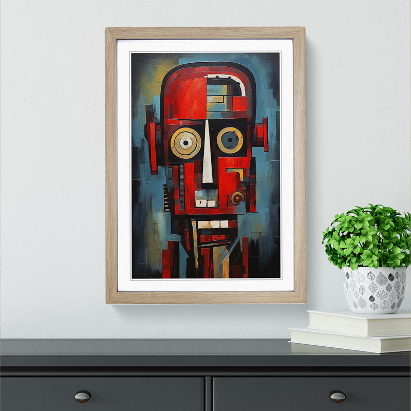 Robot Abstract - Single Picture Frame Print on Wood, 46cm H x 34cm W x 2cm D, Oak Framed
