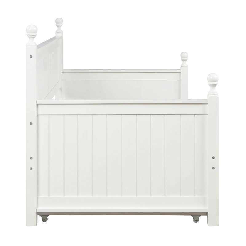 Twin Size Wood Daybed With Twin Size Trundle (White)