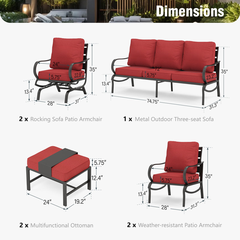 Tapasi 9 - Person Patio Conversation Set with Swivel Lounge Chairs & Optional Firepit Table, Red, No