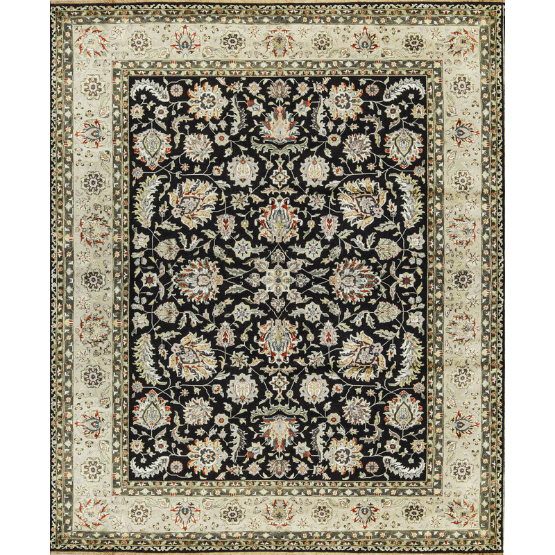 Tapis brun et ivoire de haute qualité noué à la main