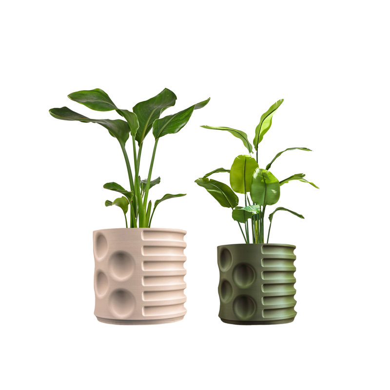 Ensemble de 2 pots à fleurs avec drainage 3D Elvin, Sable / olive