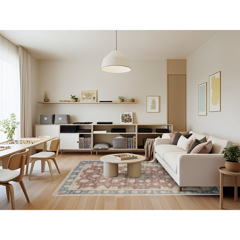Tapis beige surteint lavable à la machine, Rectangle 7 pi x 9 pi