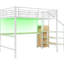 Lit mezzanine en métal blanc avec bureau intégré, escalier de rangement, garde-robe et éclairage à DEL coloré, structure solide pour lit de stabilité, garde-robe, 7 couleurs DEL, appartements