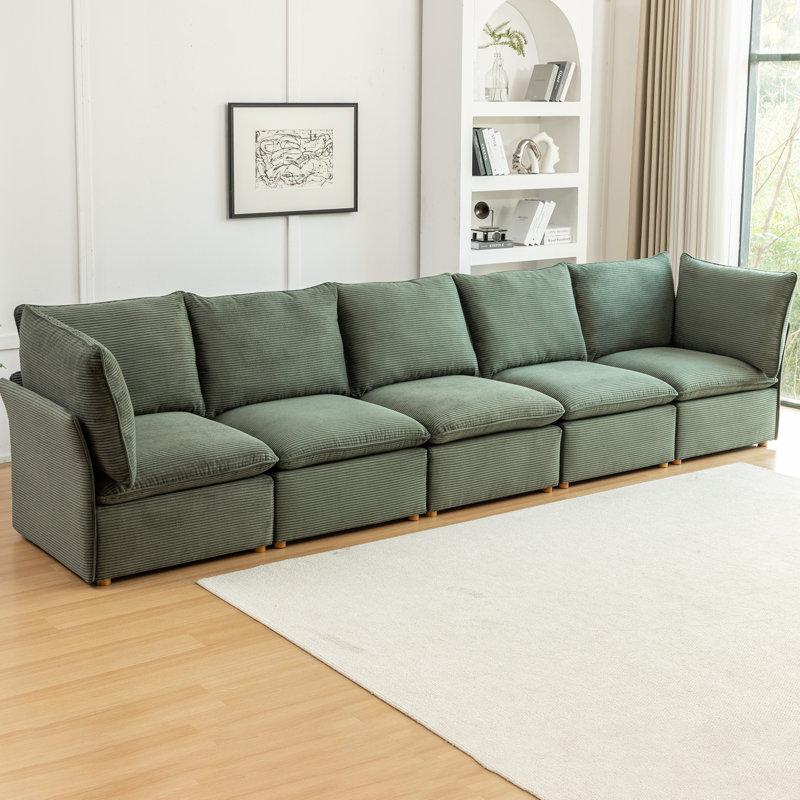 Hepworth Dejohn Corduroy Sectional Sofa, 36" H x 154.5" W x 33" D, 5, Green