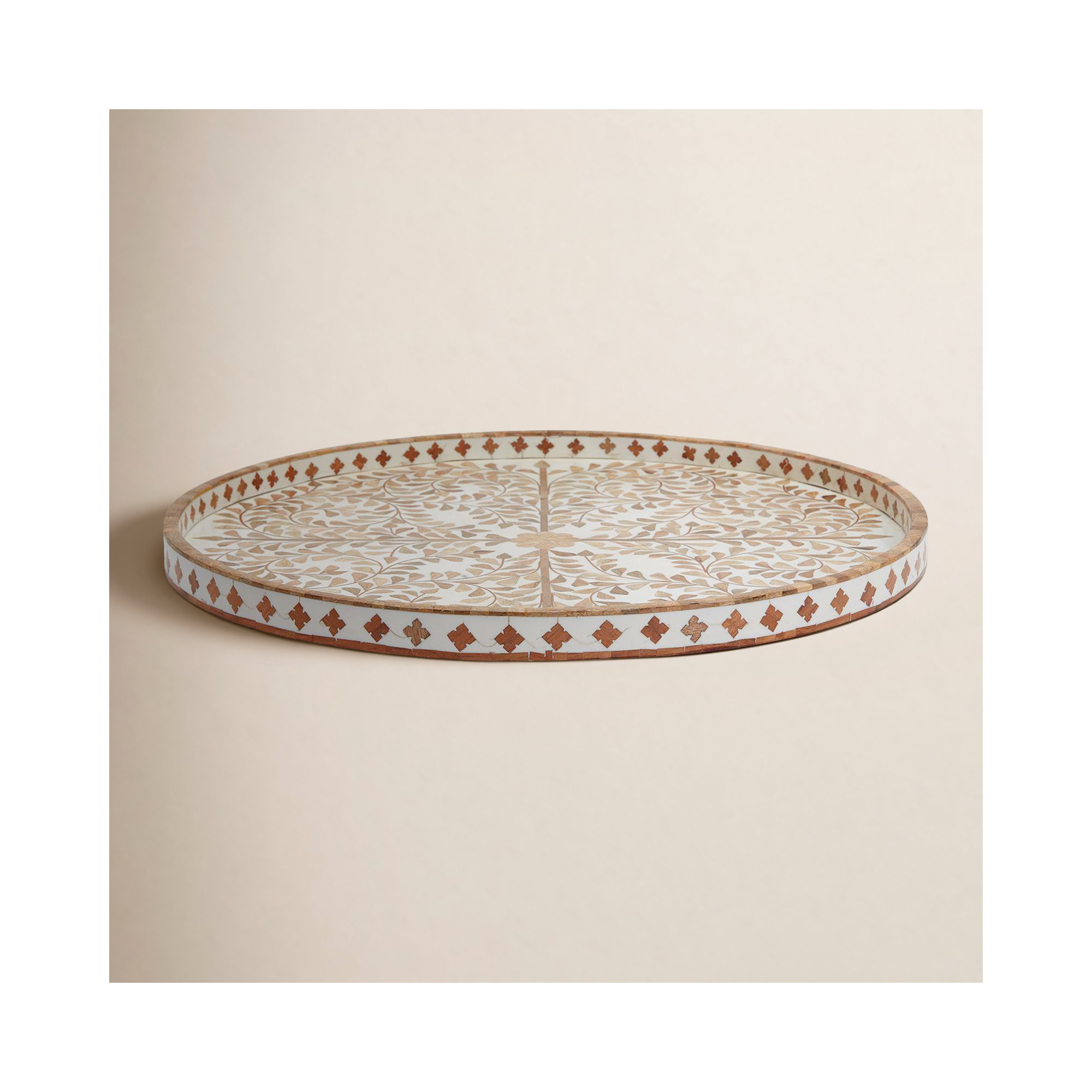 Jaipur Palace MOP Tray, White/Brown, Manufactured Wood/Mango Wood/Resin, Floral