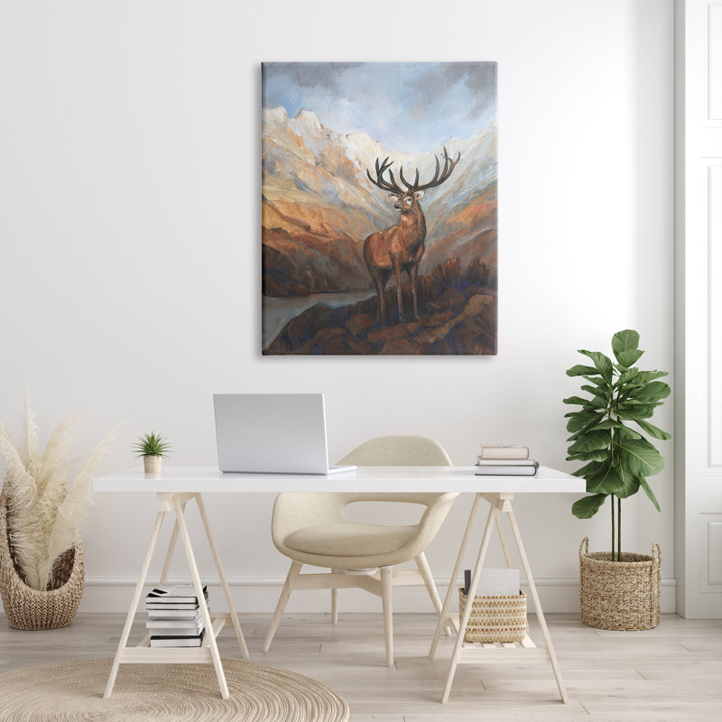 «Wild Deer Breathtake Mountain View» par Tim Otoole - peinture sur toile tendue, H 48 po x l 36 po x P 1,5 po