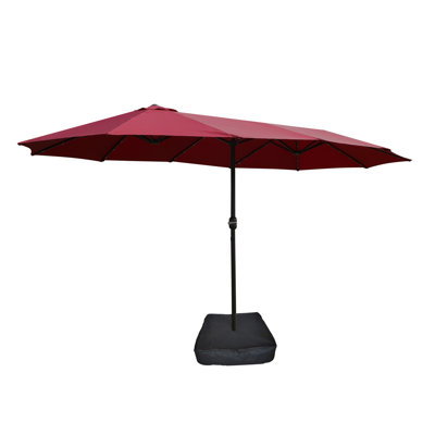 15X9ft Double Rectangular Outdoor Patio Umbrella With & Base - Red. Extra Large Shade For Backyard, Beach. Canopy, Construction, Easy Crank, Wind Vent Feature And Spaces. Steel Design