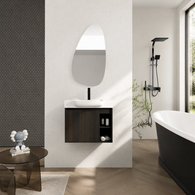 Meuble-lavabo mural avec lavabo en céramique blanche et porte à fermeture en douceur
