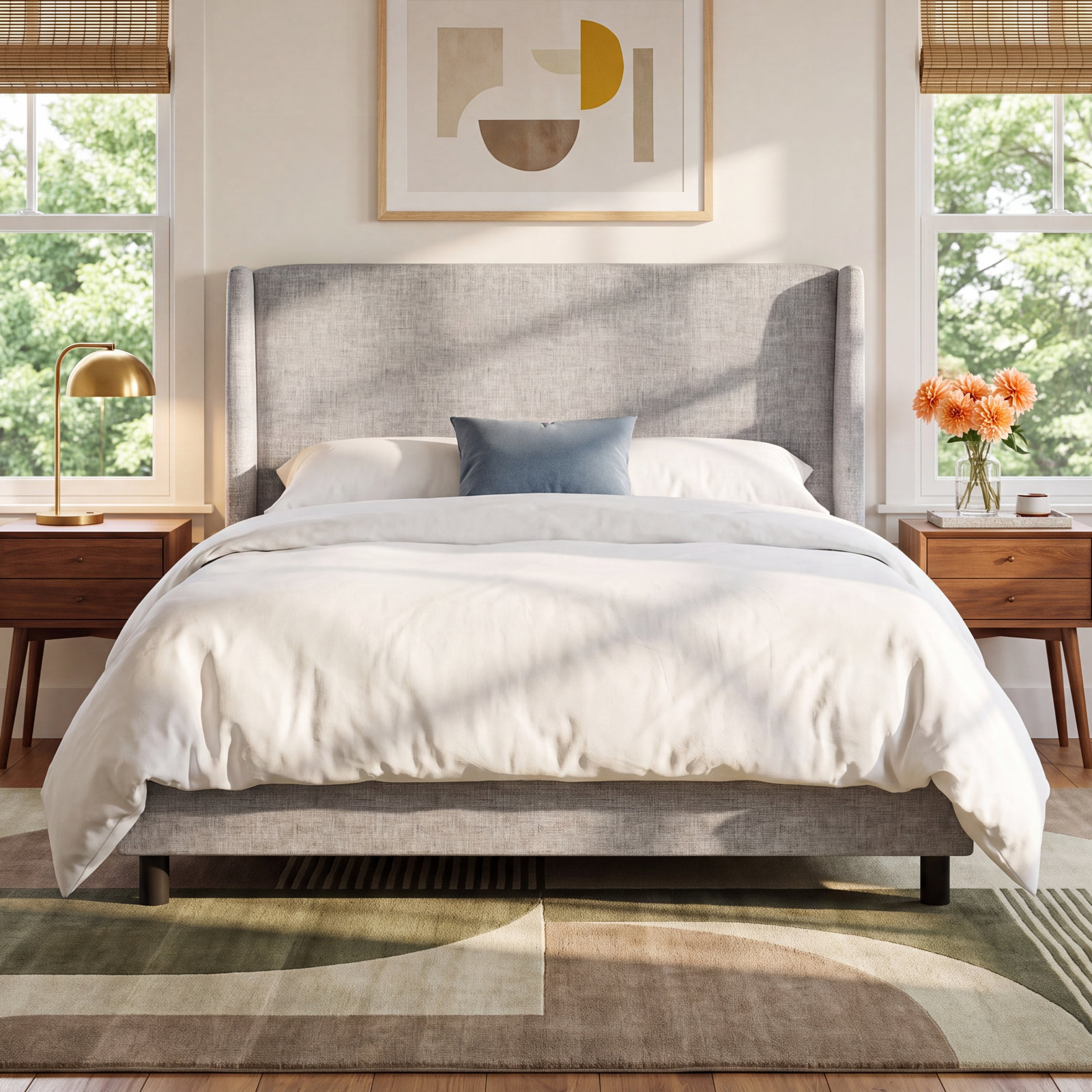 Tilly Linen Upholstered Wingback Bed, King, Linen Denim