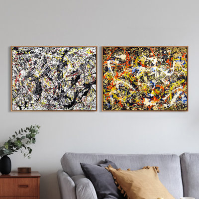 Reproduction d'art numérique sur toile encadrée, ensemble de 2 pièces, série # 05 par Jackson Pollock, art mural pour le salon, décorations de bureau à domicile