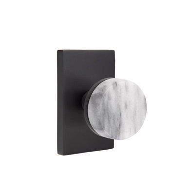 Ensemble de faux boutons Emtek Select, rosette rectangulaire moderne, tige conique, poignée en marbre blanc