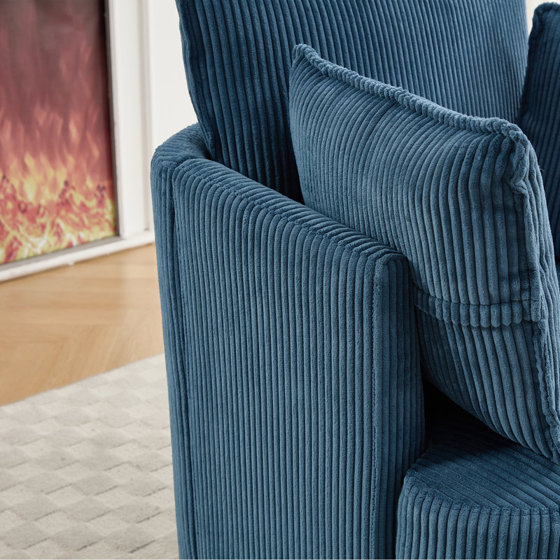 33.83" W Upholstered Swivel Barrel Chair, Blue