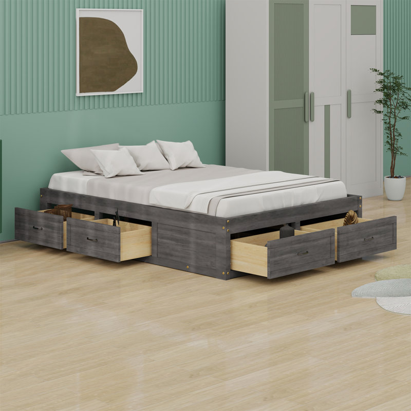 Platform Bed With 6 Storage Drawers, Antique Grey, Full / Double