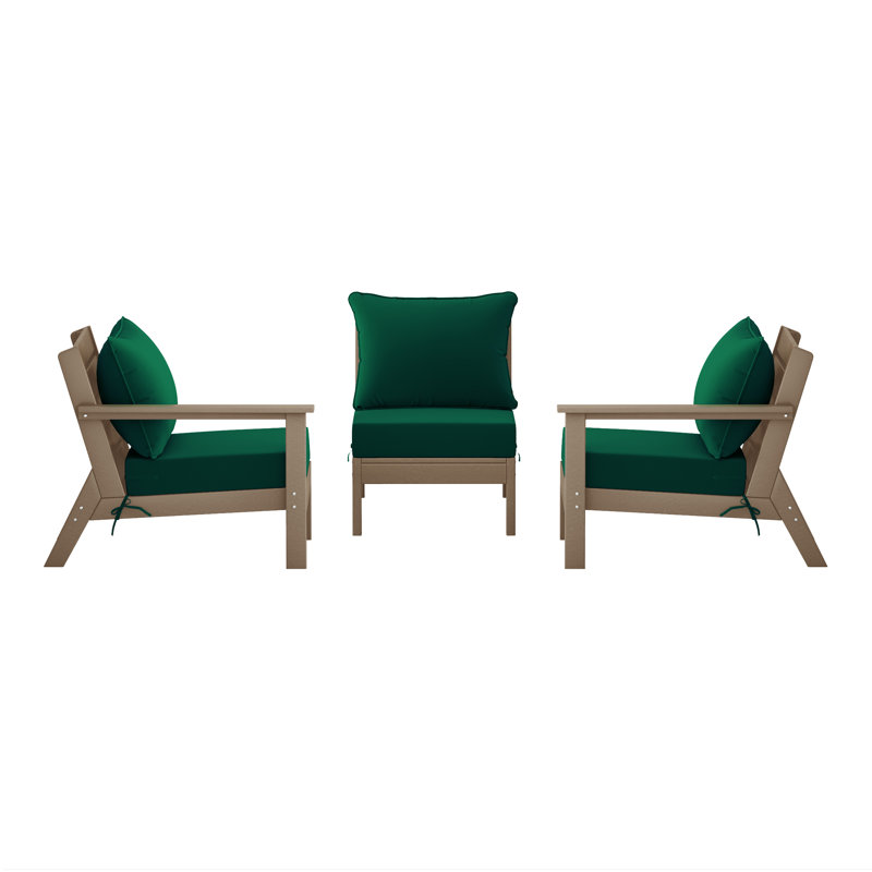 3-Piece Deep Seating Set With Cushions, Green, Light Brown