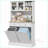 HOMCOM White Kitchen Pantry Cabinet with Charging Station, Tilt-Out Trash &amp; Microwave Stand | MDF | Particleboard-345277317