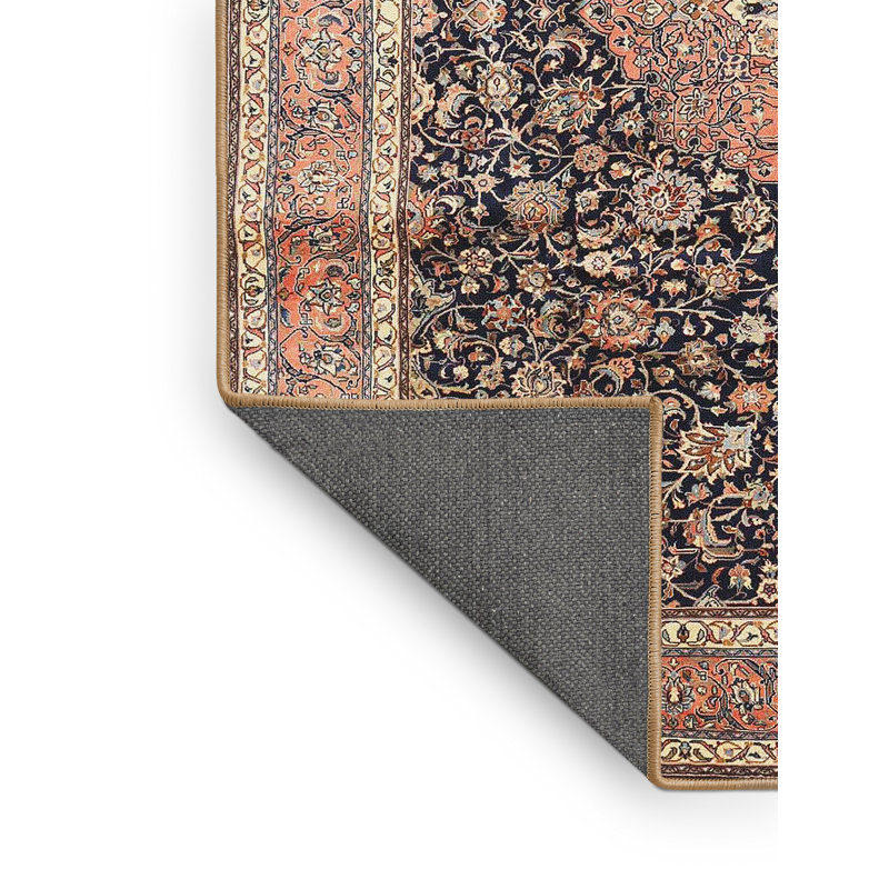 Beige oriental abdulkerim/orange/Tapis décoratif bleu marine, Rectangle 5 pi x 8 pi