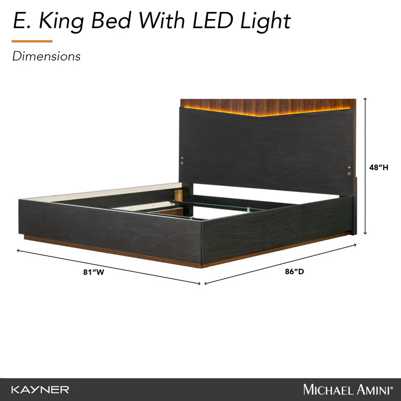 Kayner Bed With LED Lights - Charcoal, King