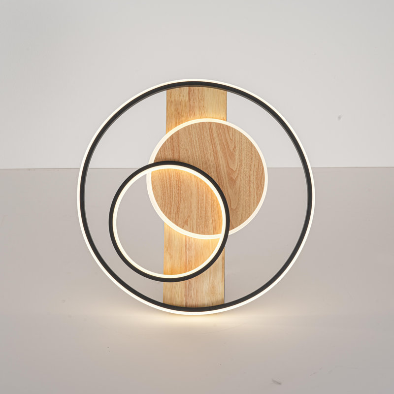 Modern Dimmable Round LED Flush Mount with Wood Accent