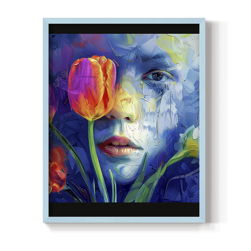 Reproduction encadrée FLORAL Series DCCDXI - bois massif, H 30 po x l 24 po, Bleu