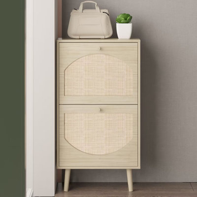 Lavenia 2 Flip Drawers Rattan Shoe Cabinet Shoe Storage Organizer Unit