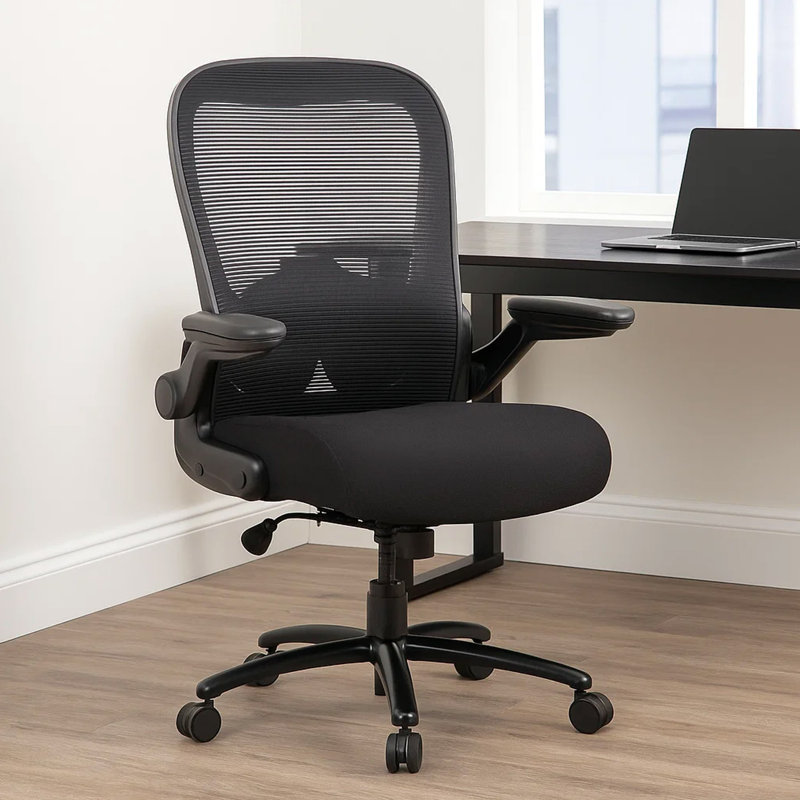 Fauteuil très résistant XL, filet noir, structure en acier, roues, siège pivotant