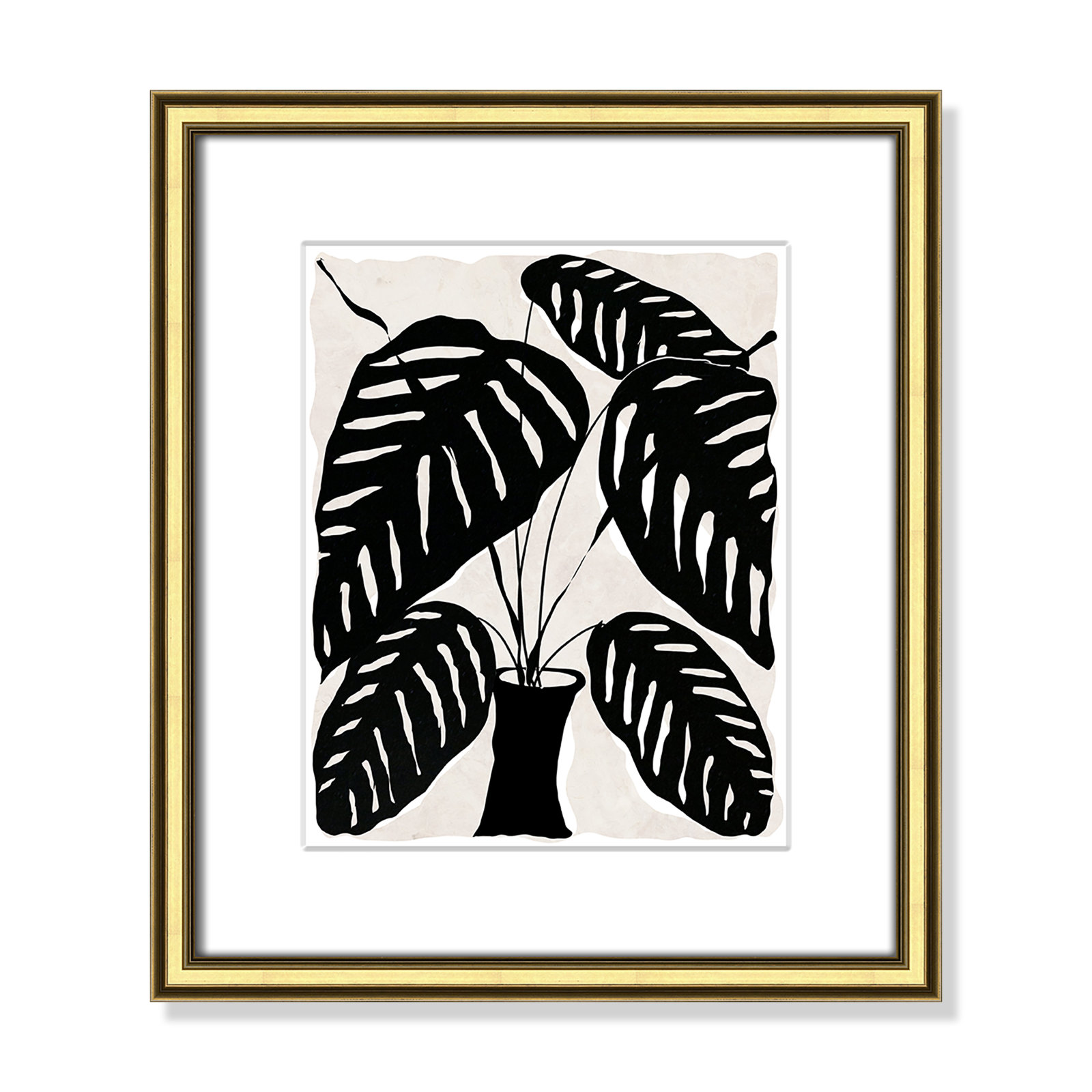 Black and White Potted Plant I Print, 16.25" H x 14.25" W x 0.88" D, Gold Framed