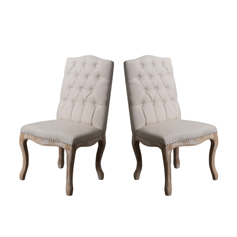 Ensemble de 2 chaises d'appoint de salle à manger Cen, dossier capitonné beige, pieds en bois gris