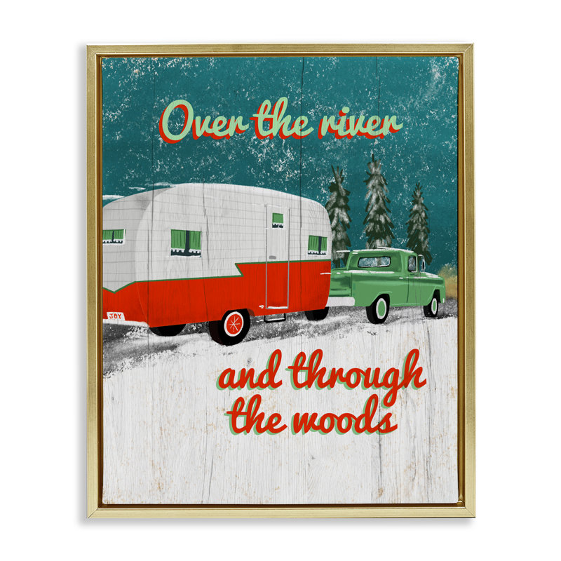 Rustic Christmas Road Trip Floating Frame, design by Jilly Jack Designs, 31" H x 25" W, Metallic Gold Floater Frame