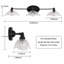 Éclairage pour salle de bain 3 lumières noir avec abat-jour en verre transparent embossé