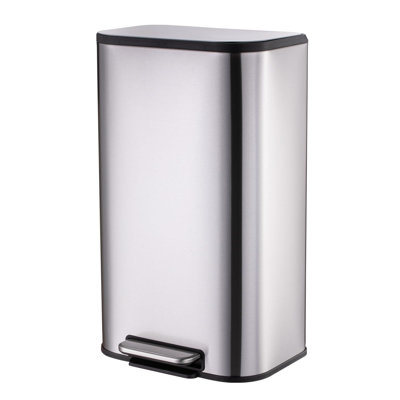 13 Gal Stainless Steel Trash Can with Lid, Rectangular Step Bin with Foot Pedal & Removable Bucket