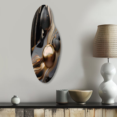 Gold And Black Marble Mirage I - Abstract Marble Curved Shape Irregular Metal Wall Decor