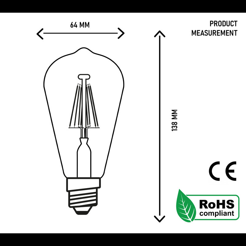 ST64 Dimmable LED E27 Screw Bulb 8W 5 Pack