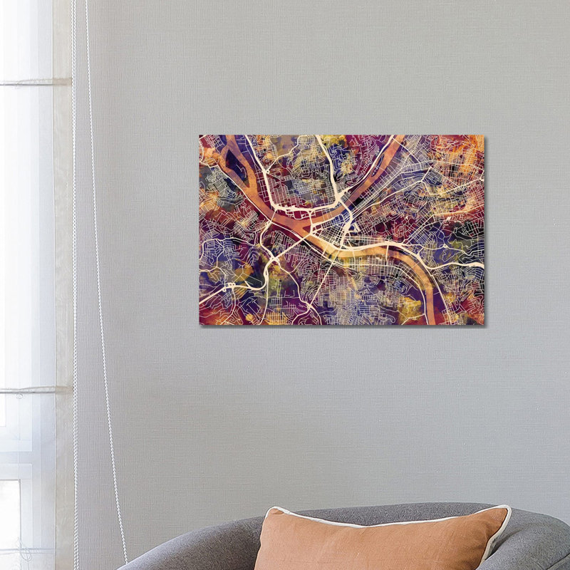 Pittsburgh Pennsylvania Street Map II by Michael Tompsett - Wrapped Canvas Gallery-Wrapped Canvas Giclée