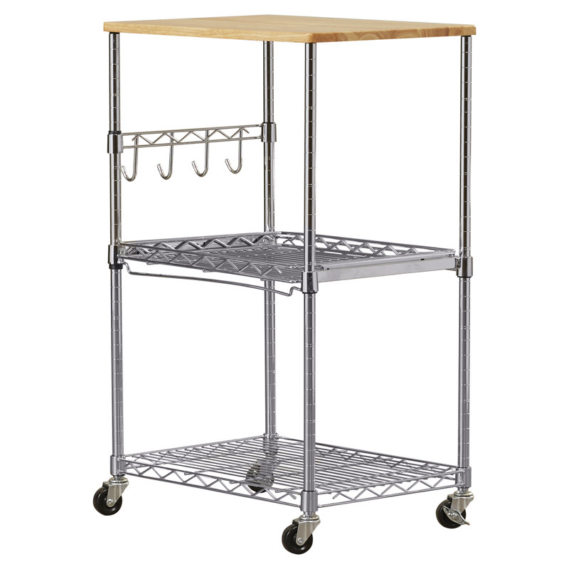 Whitmor Silver Steel Utility Cart with Wood Top and Storage