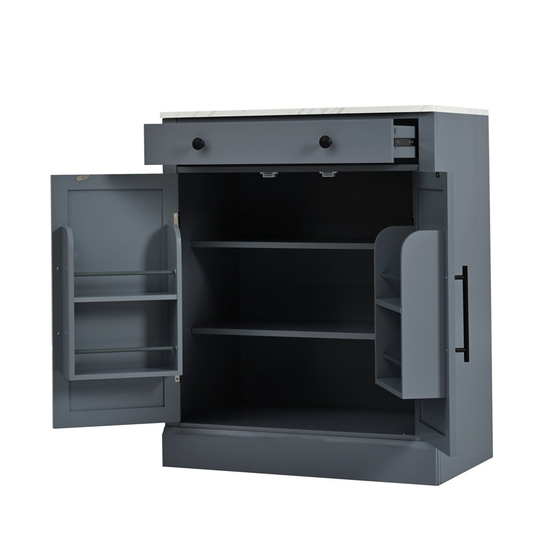 Modern Freestanding Kitchen Pantry Cabinet with Drawer, Adjustable Shelves & Door Storage – Gray Buffet & Coffee Bar Cabinet
