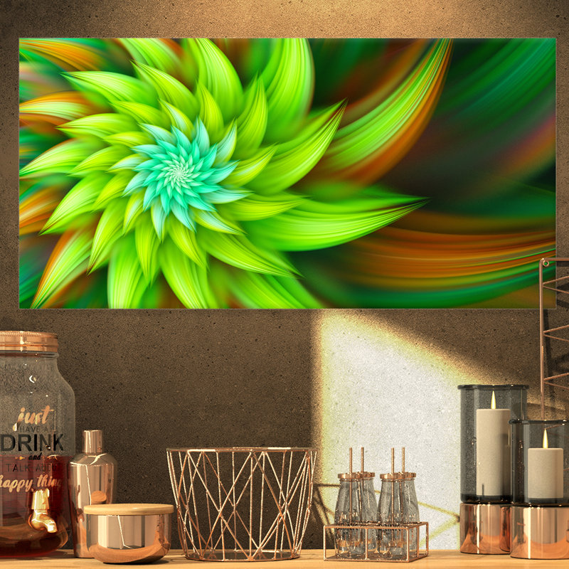 Reproduction d’art sur toile tendue grande vert transparent fractal, H 16 po x l 32 po x P 1 po