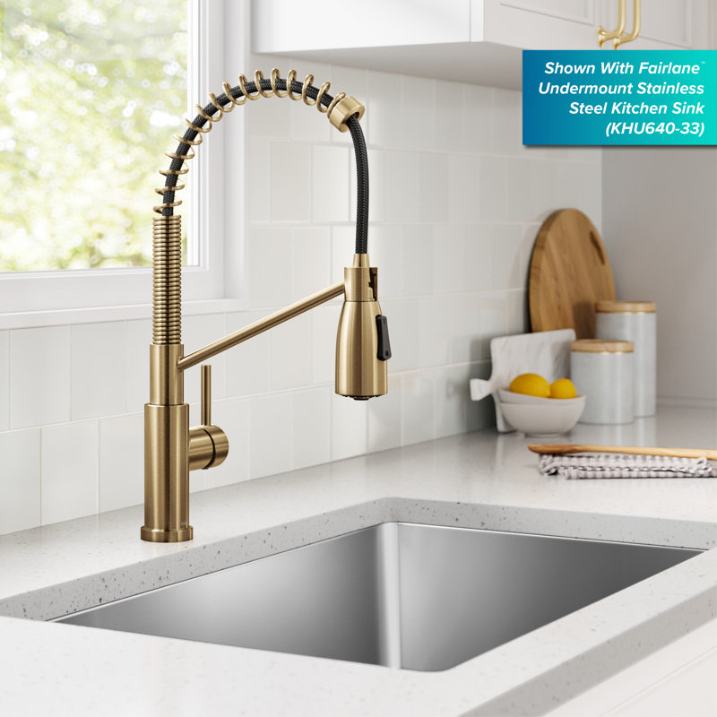 KRAUS Coda Commercial Style 2-Function Single Handle Pull Down Kitchen Faucet, Brushed Brass