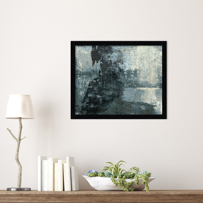 «Black and Gray and Blue III» par Fresno Wood, reproduction d'art encadrée, H 14 po x l 17 po, Noir