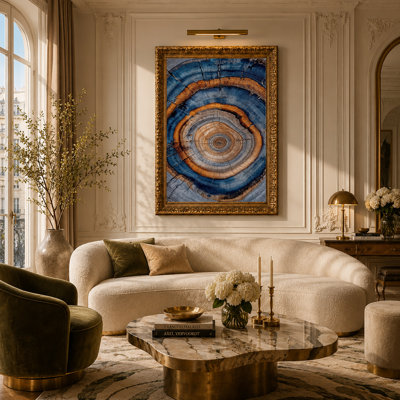 Blue and Brown Tree Growth Rings Cross Section Texture Canvas Wall Art