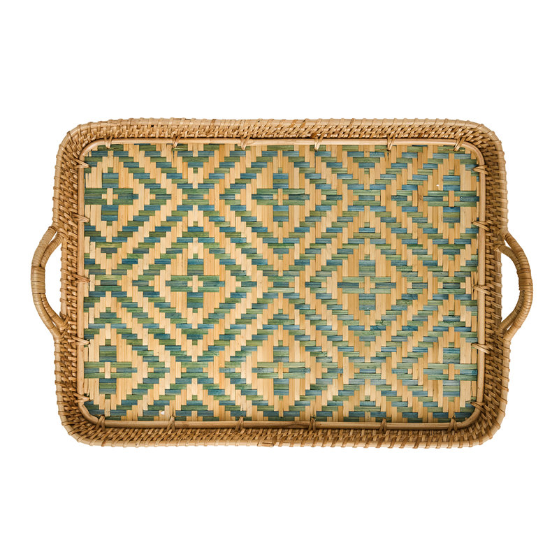 Villa Seville Tray - Chambray, 2" H x 13.5" W x 18" D, Brown/Green