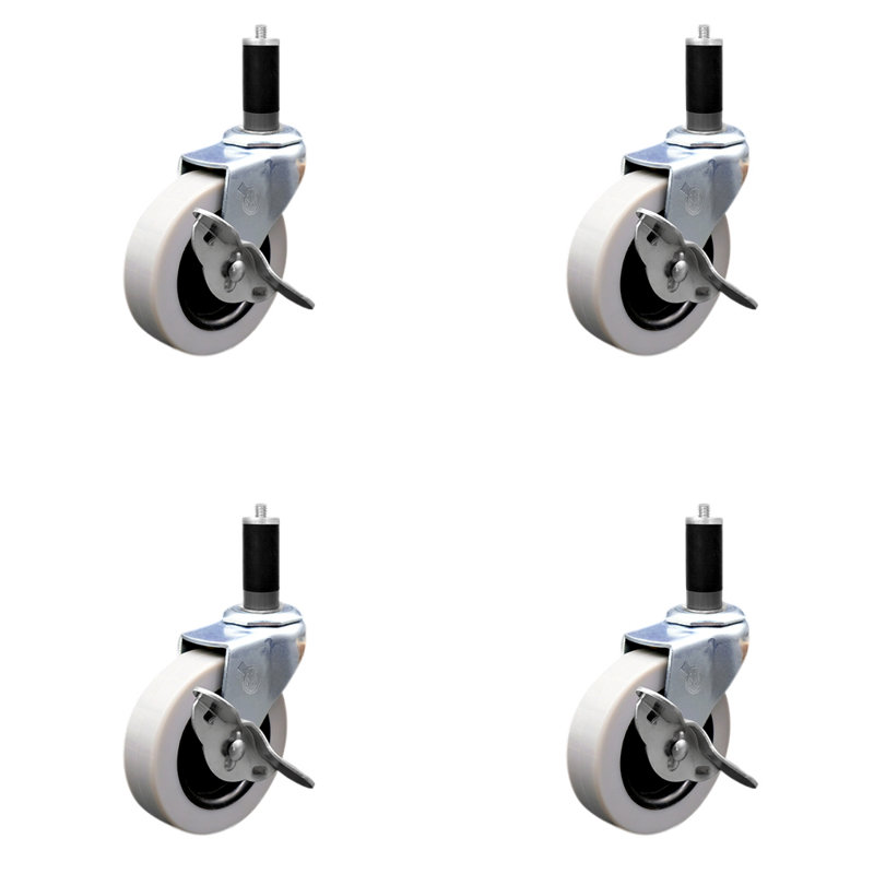 Thermoplastic Caster with Expanding Stem and Brake