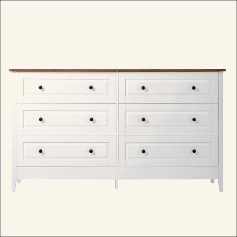 Commode pour chambre à coucher, commode 6 tiroirs avec tiroir large et poignées en métal, commode, commodes en bois et commodes pour couloir, entrée.